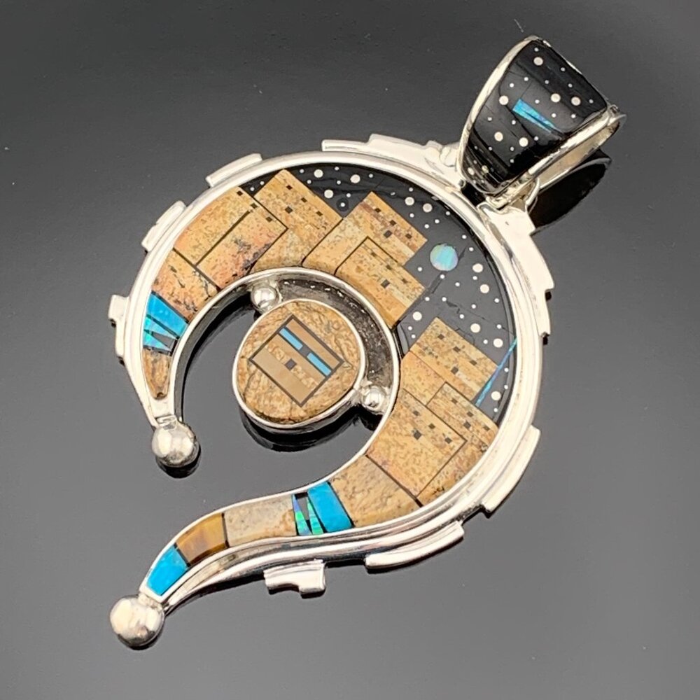 CALVIN BEGAY Pueblo Night Sky Sterling Silver Huge Stone Inlay Naja Pendant